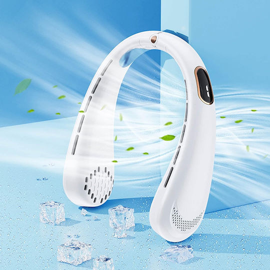 Techsuit Neck Fan H6 Portable Usb Rechargeable Adjustable Digital Display White