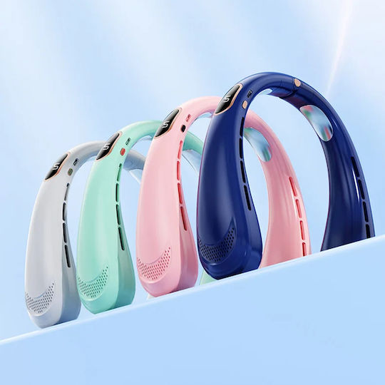 Techsuit Neck Fan H6 Portable Usb Rechargeable Adjustable Digital Display Pink