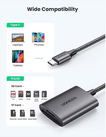 Ugreen CM401 Card Reader Type-C για SD/microSD Γκρι