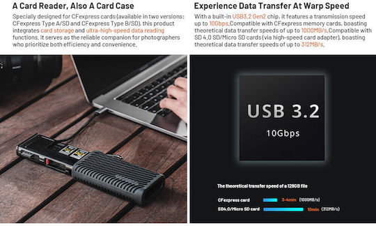 Pgytech Createmate CFexpress Тип B/SD Кард Рийдър Калъф Мъховозелен