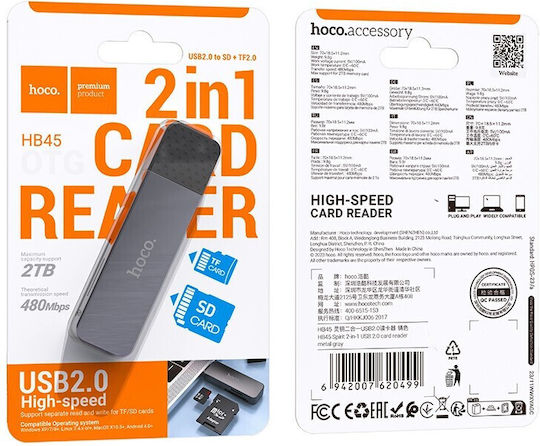 Hoco Card Reader Usb A 2.0 Hb45 Metal Gray