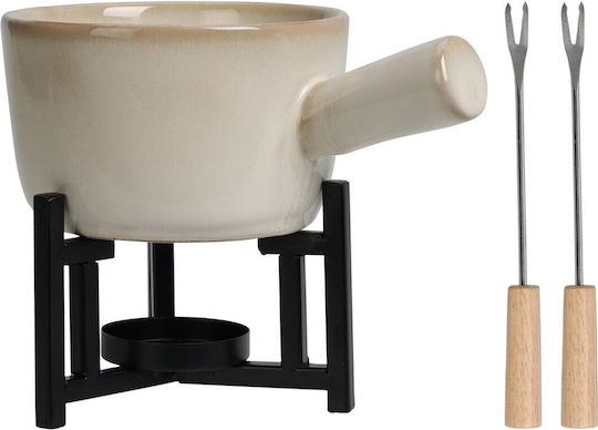 Excellent Houseware Porcelain Fondue Pot with Tea Light White 8.1x8.1x7.5cm