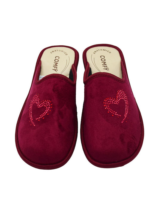 Damen Anatomische Leder Innensohle Winter Clogs Bequem Burgunderrot