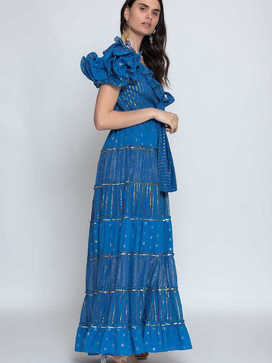 Las Noches Ibiza Right River Lurex Maxi Dress Blue