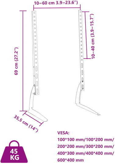 vidaXL 379580 Wall TV Mount up to 75" Black
