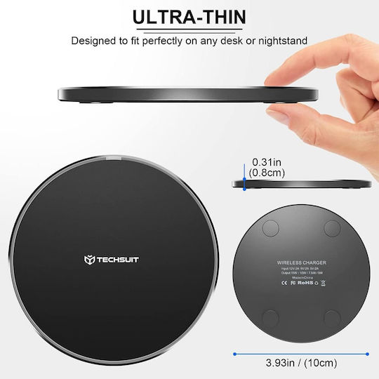 Techsuit Wireless Charger (Qi Pad) 15W Blacks (CHWR031)