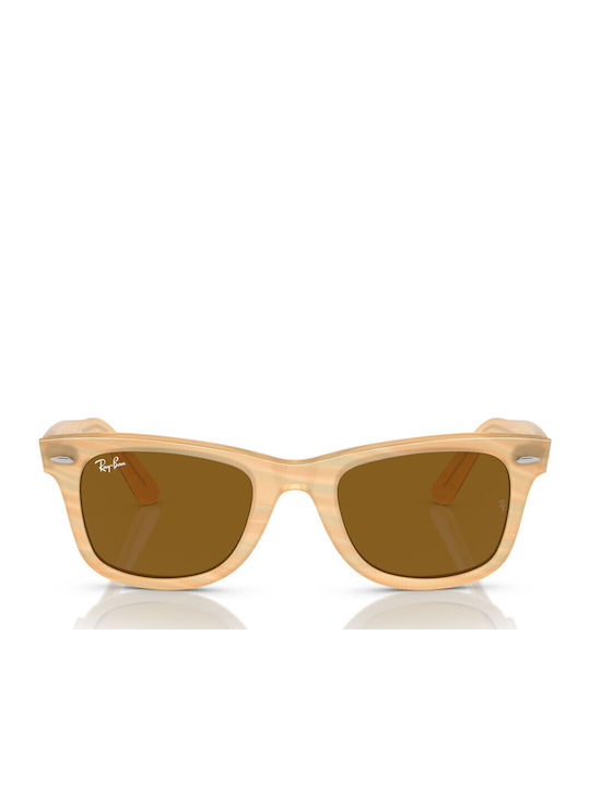 Ray Ban Wayfarer Unisex Sunglasses with Beige Plastic Frame and Brown Lens RB2140 1408/33