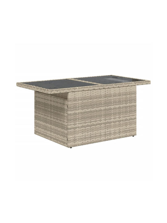 Outdoor Dinner Free Standing Table with Glass Surface and Rattan Frame Natural 100x55x73cm