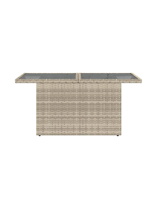 Outdoor Dinner Free Standing Table with Glass Surface and Rattan Frame Natural 100x55x73cm