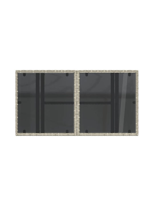 Outdoor Dinner Free Standing Table with Glass Surface and Rattan Frame Natural 100x55x73cm