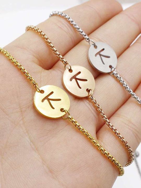Goldsmith Stainless Steel Βραχιόλι Δίσκος Μονόγραμμα Ροζ