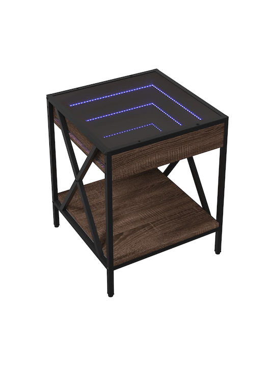 Square Side Table Glass with LED Brown Oak L40xW40xH49cm.