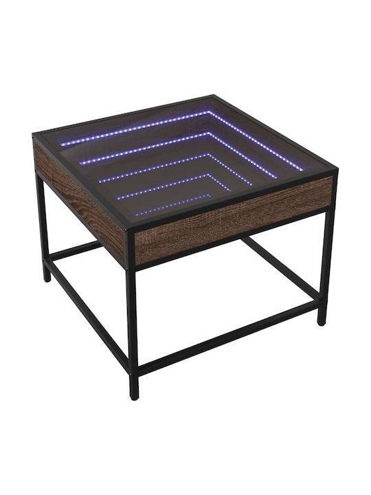 Square Side Table Glass Brown Oak M50xL50xH41cm