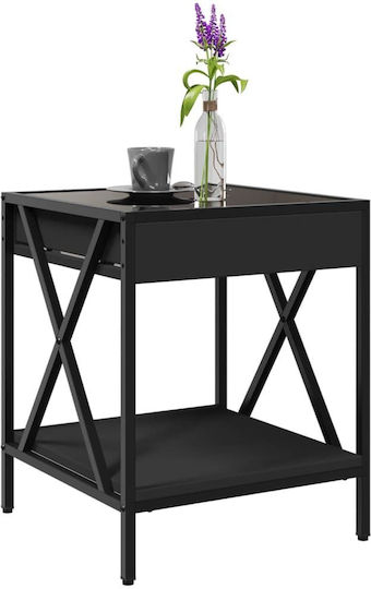 Masă Laterală Pătrată Mese De Cafea Din Sticlă Neagră 40Lx40lX49Î În