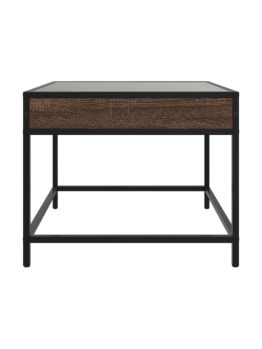 Square Side Table Glass Brown Oak M50xL50xH41cm