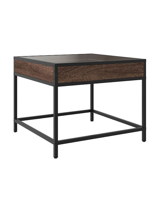Square Side Table Glass Brown Oak M50xL50xH41cm
