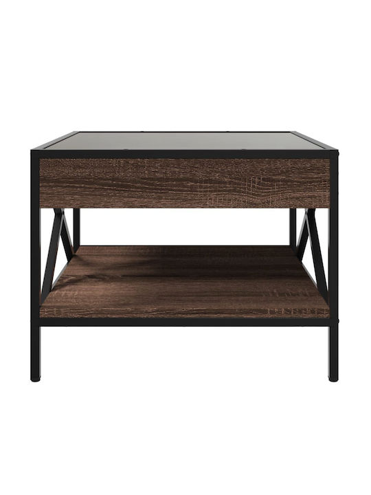 Square Side Table Glass Brown Oak M50xL50xH38cm