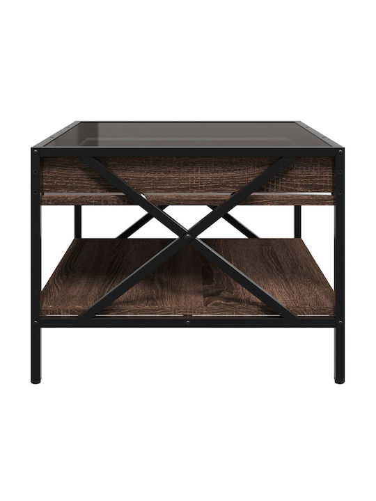 Square Side Table Glass Brown Oak M50xL50xH38cm