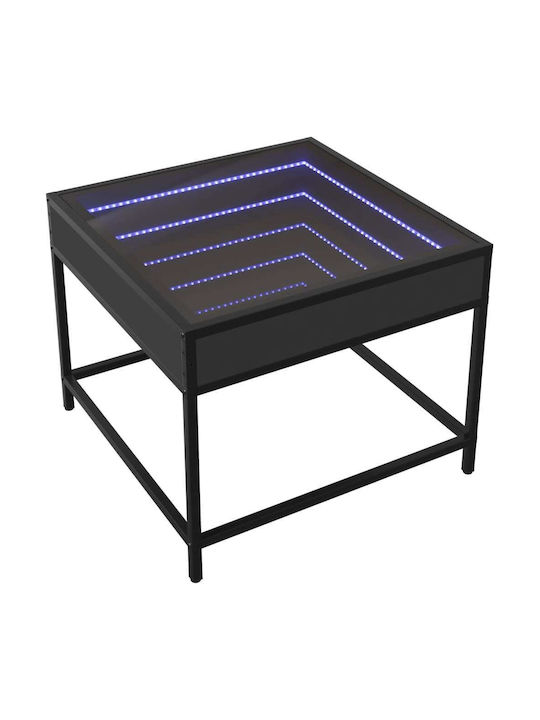 Square Side Table Glass with LED Black Velvet-Black Metal L50xW50xH41cm.