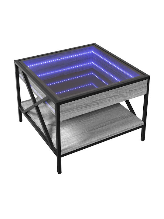 Square Side Table Glass with LED Grey Sonoma L50xW50xH38cm.