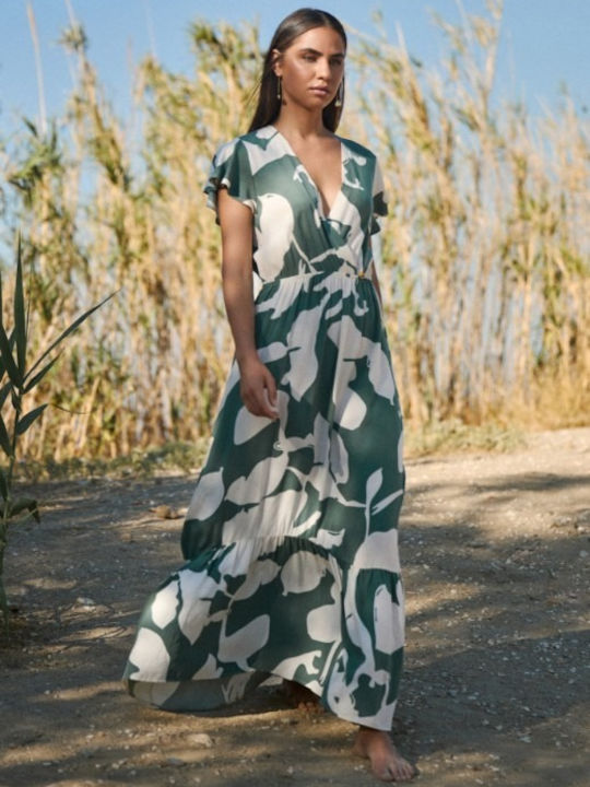 Cento Fashion Maxi Φόρεμα Κρουαζέ Pine