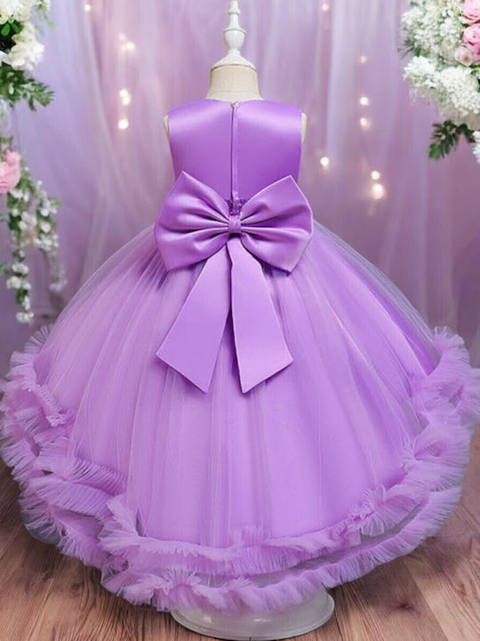 Kinderkleid Ärmellos Tüll Set mit Zubehör Flieder
