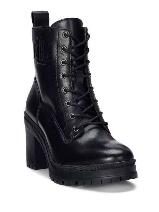 Ralph Lauren Leder Damen Chelsea Stiefeletten mit hohem Absatz Schwarz