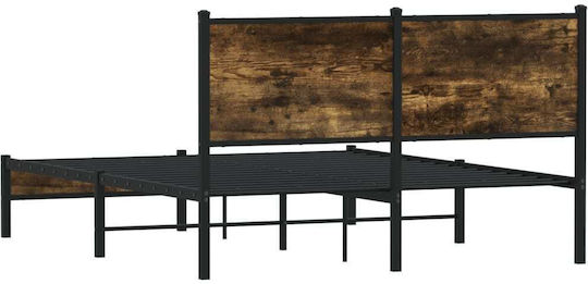 Double Wooden Brown Bed with Slats for Mattress 137x190cm 4007813