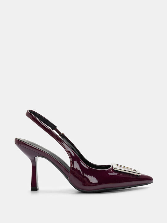 Luigi Synthetic Leather Pointed Toe Burgundy High Heels with Strap