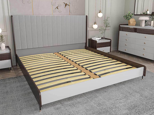 Forza Bed King Size Wooden Boras Oak Ashy with Slats for Mattress 193x203cm