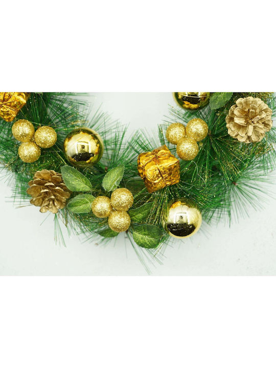 Weihnachtskranz Tür Grün Gold 35 cm PVC Künstlich Dekoriert Innen Außen Flippy
