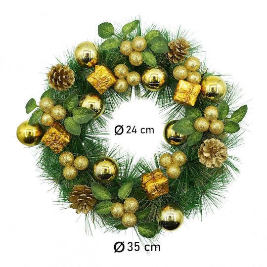 Coronită de Crăciun Ușă Verde Aurie 35 Cm Pvc Decorată Artificial Interior Exterior Flippy