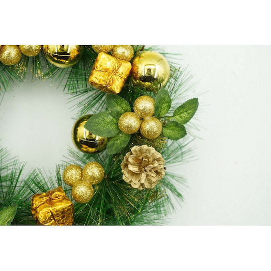 Coronită de Crăciun Ușă Verde Aurie 35 Cm Pvc Decorată Artificial Interior Exterior Flippy