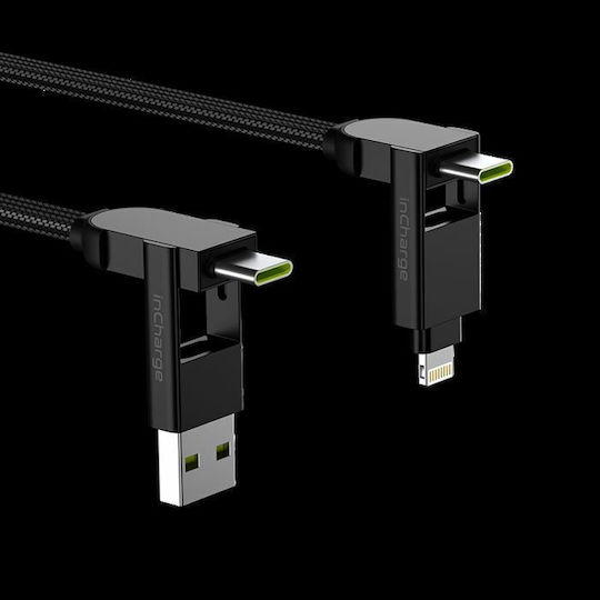 Rolling Square USB to Lightning / Type-C Cable Μαύρο
