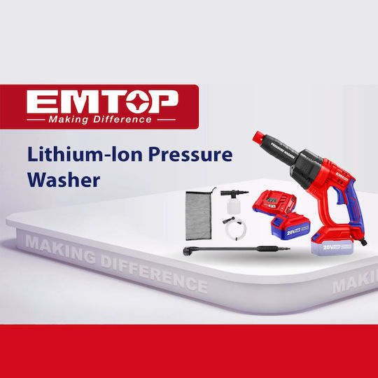Emtop Hochdruckreiniger Batterie 20V 1x4Ah mit Druck 24.8bar