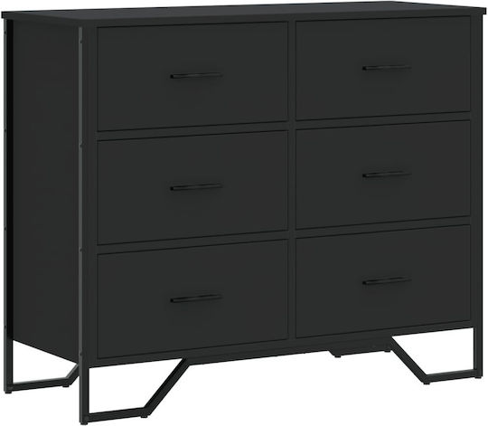 Wooden Chest of Drawers with 6 Drawers Black 91x35.5x74.5cm