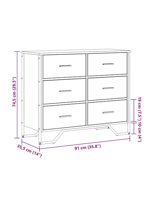 Συρταριέρα Креватокамарас Дървена с 6 чекмеджета Smoked Oak 91x35.5x74.5бр