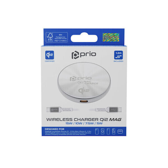 Prio Wireless Charger (Qi Pad) 15W Silver