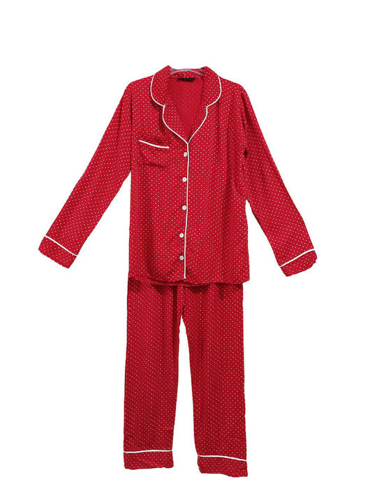 Polat Yildiz Winter Damen Pyjama-Set Baumwolle Rot