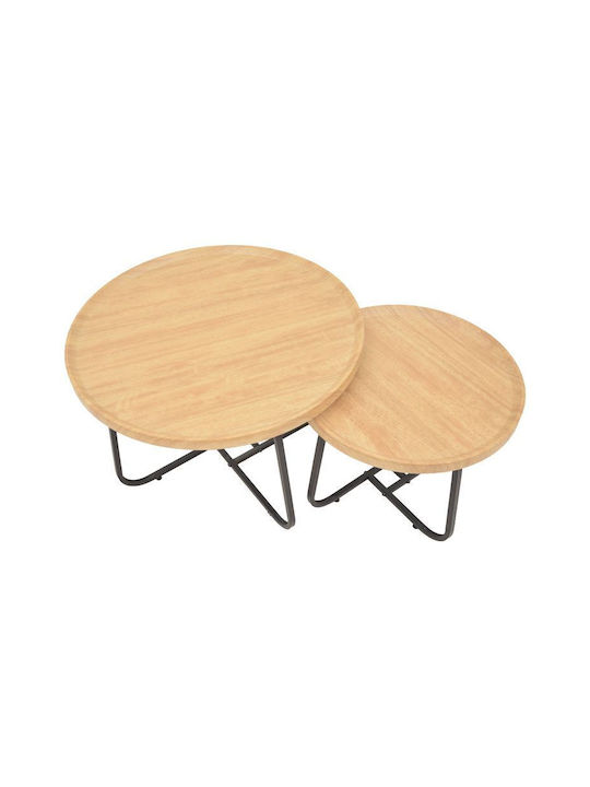 Round Coffee Table Crismory Wooden Natural Shade, Black L70xW70xH46.5cm.