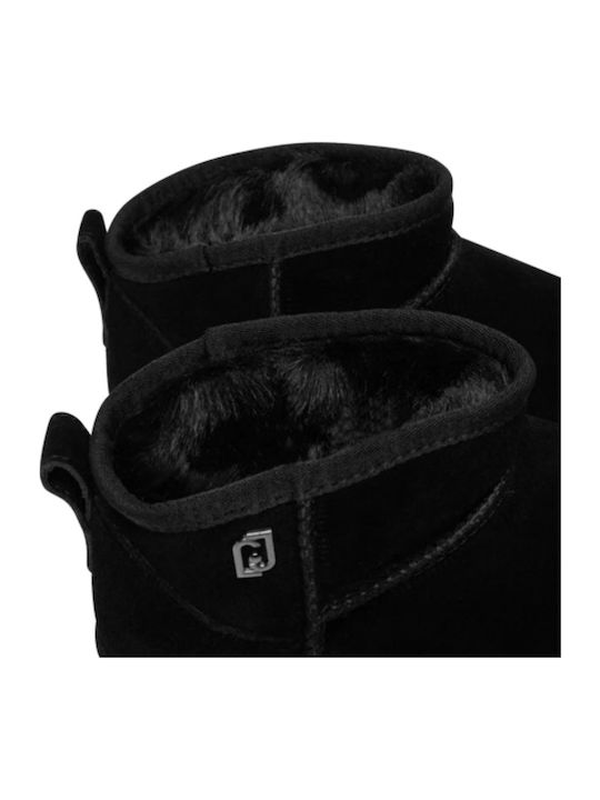Leather Women's Ankle Boots with Fur Black