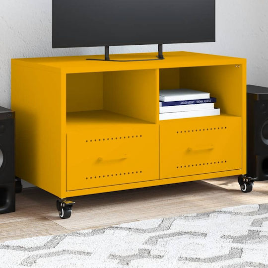 Stand TV Metalic Cu Roți Galben Muștar L68xA39xÎ43.5cm