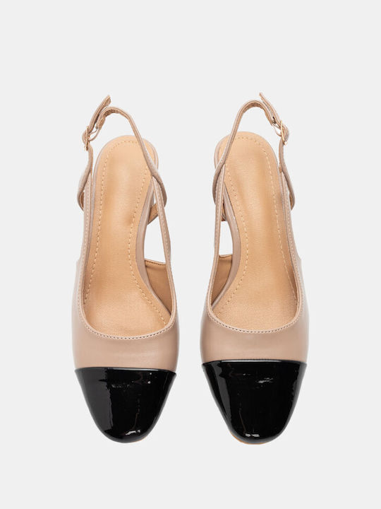 Luigi Pointed Toe Beige Medium Heels with Strap