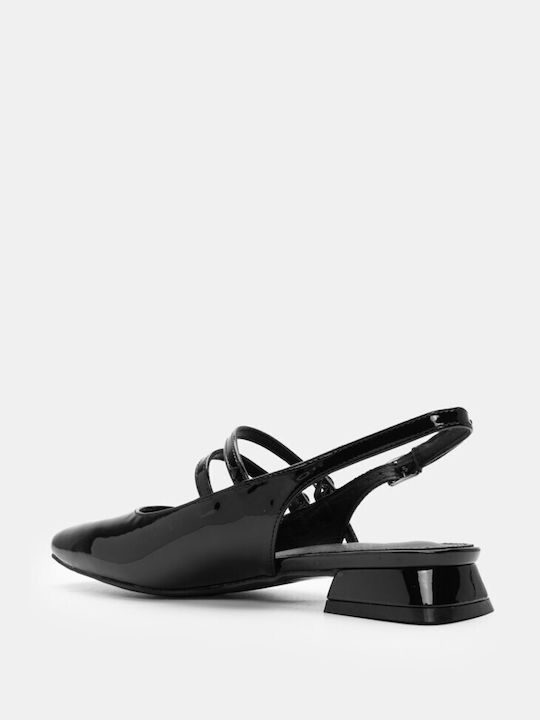 Luigi Synthetic Leather Pointed Toe Black Low Heels with Strap