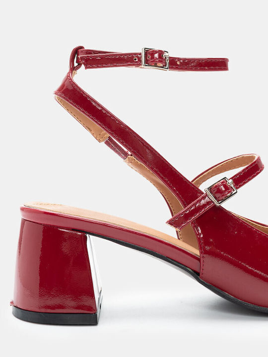 Luigi Patent Leather Pointed Toe Burgundy Medium Heels with Strap