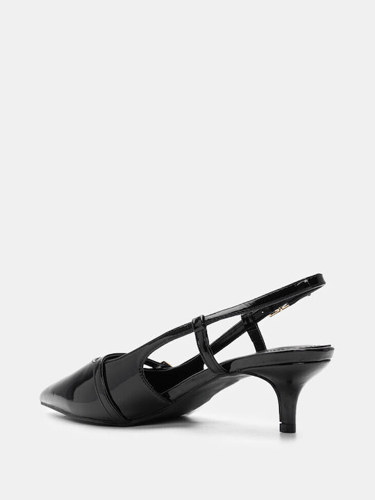 Luigi Synthetic Leather Pointed Toe Black Medium Heels with Strap