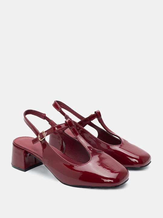 Luigi Synthetic Leather Pointed Toe Burgundy Low Heels with Strap