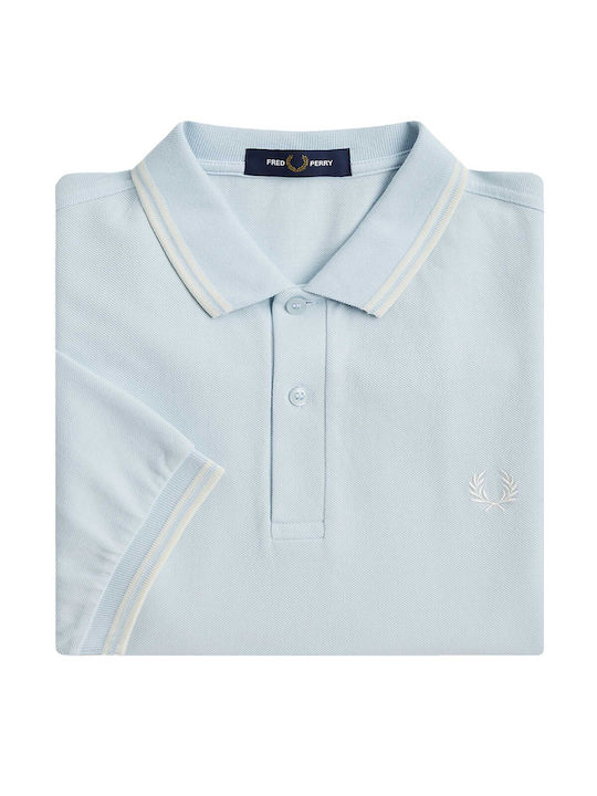 Fred Perry Bluza Bărbătească cu Mânecă Scurtă Polo Albastru deschis