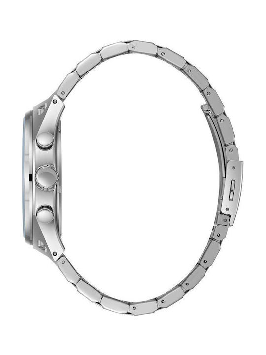 Lee Cooper Dual Time Мъжки Часовник 50мм Хронограф На батерия с Сребърен Метална Гривна