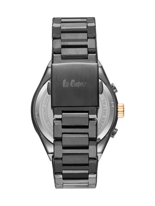 Lee Cooper Dual Time Men's Watch Chronograph Battery with Black Metal Bracelet